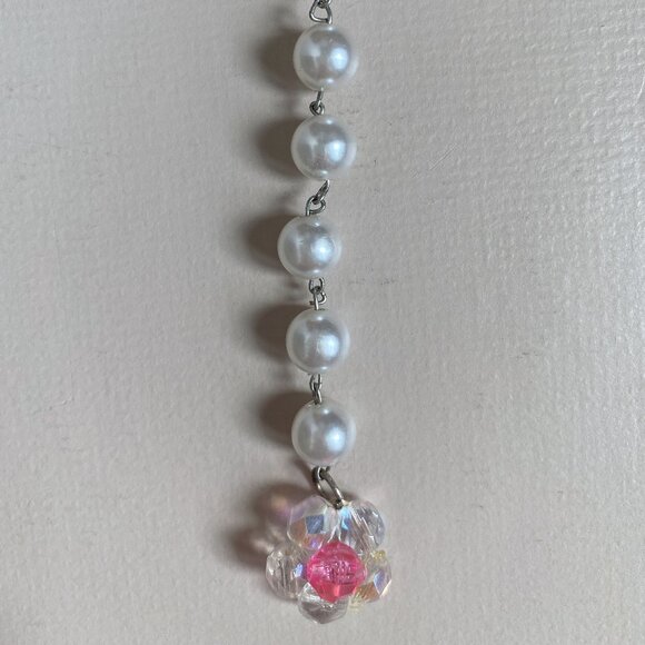 handmade beaded flower & pearl earring - Picture 2 of 4